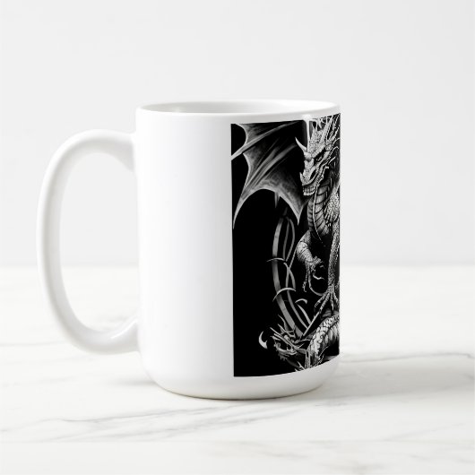 Celtic Dragon Elegance: Zwart & Grijs Abstract Tat Koffiemok (Links)