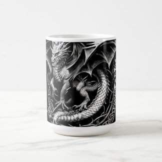 Celtic Dragon Elegance: Zwart & Grijs Abstract Tat Koffiemok
