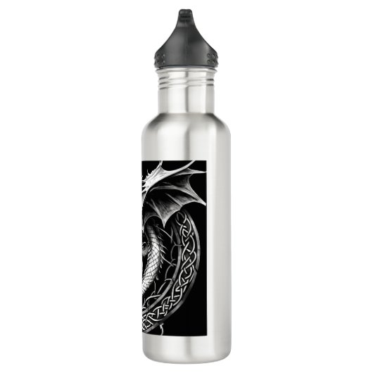 Celtic Dragon Elegance: Zwart & Grijs Abstract Tat Waterfles (Rechts)