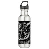 Celtic Dragon Elegance: Zwart & Grijs Abstract Tat Waterfles (Voorkant)