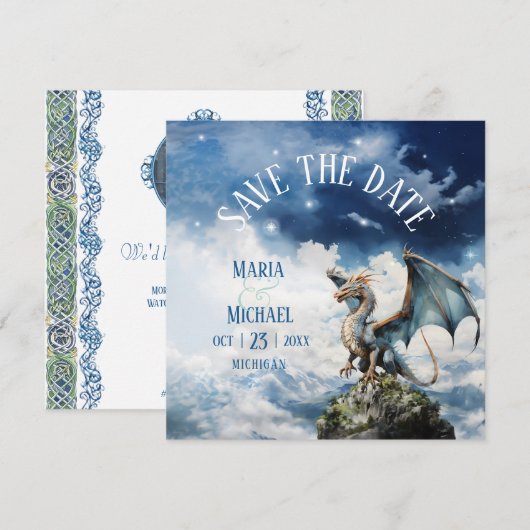 Celtic Dragon Fantasy Wedding Save the Date Kaart (Voorkant / Achterkant)