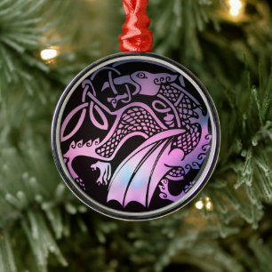 Celtic Dragon Round Metalen Ornament