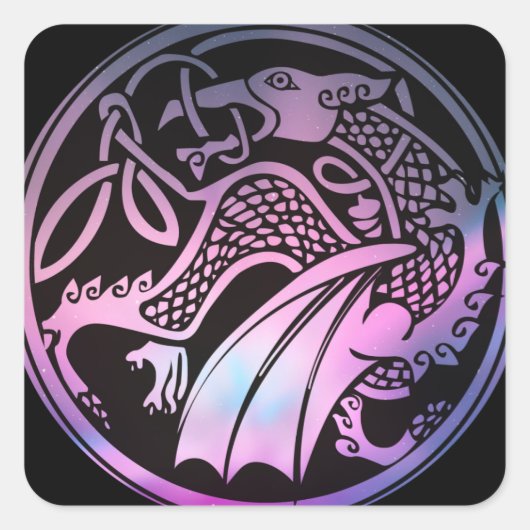 Celtic Dragon Round Vierkante Sticker (Voorkant)