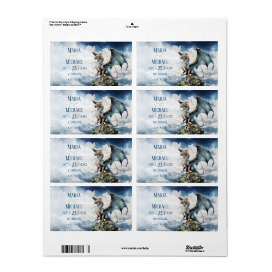 Celtic Dragon Wedding Kleine wijnfles Etiket (Full Sheet)