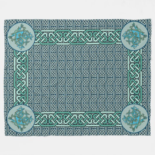 Celtic Dragons Blue Fleece Deken (Voorkant (Horizontaal))
