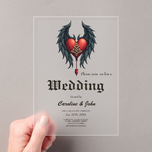 Celtic elegance with a heart and wings. acryl uitnodigingen (Insitu (Draagbaar))