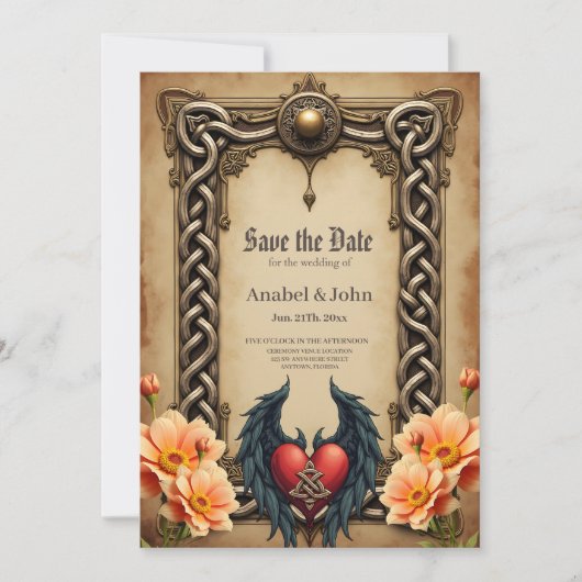 Celtic elegance with a heart and wings.  save the date (Voorkant)