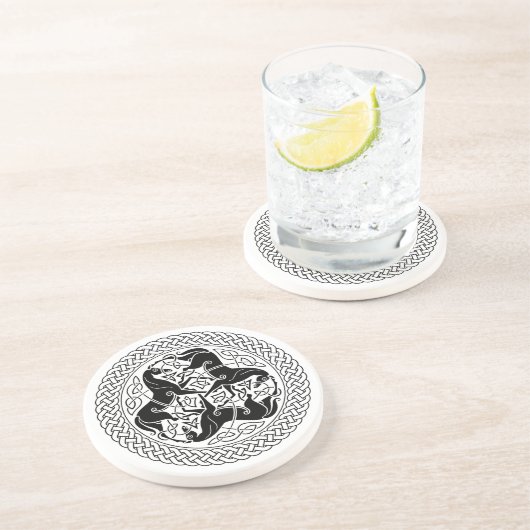 Celtic Epona Knot Ring with Horses Zandsteen Onderzetter (Zijkant)