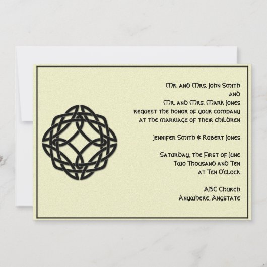Celtic Eternity Knot Black Wedding Invitation Kaart (Voorkant)