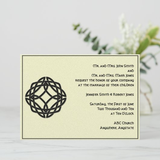 Celtic Eternity Knot Black Wedding Invitation Kaart (Staand voorkant)