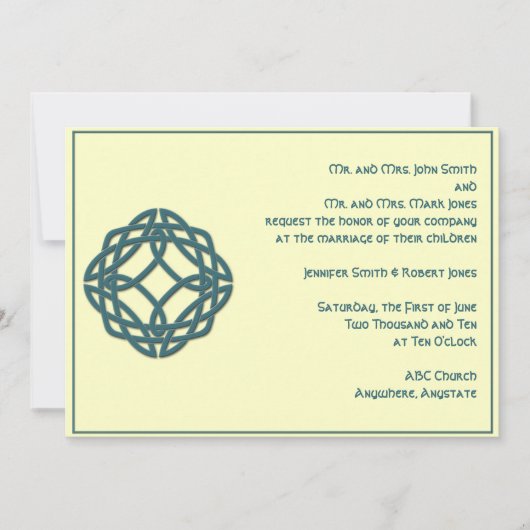 Celtic Eternity Knot Blauwgroen Wedding Invitation Kaart (Voorkant)