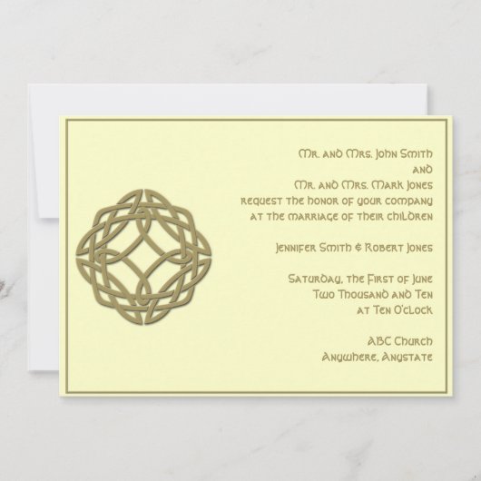 Celtic Eternity Knot Gold Ivory Wedding Invitation Kaart (Voorkant)