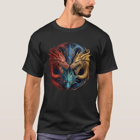 Celtic Fantasy Rainbow Dragons T-shirt (Voorkant)