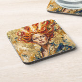 Celtic Fire Goddess Brigid Gold Leaf Fantasy Art Bier Onderzetter (Linkerzijde)