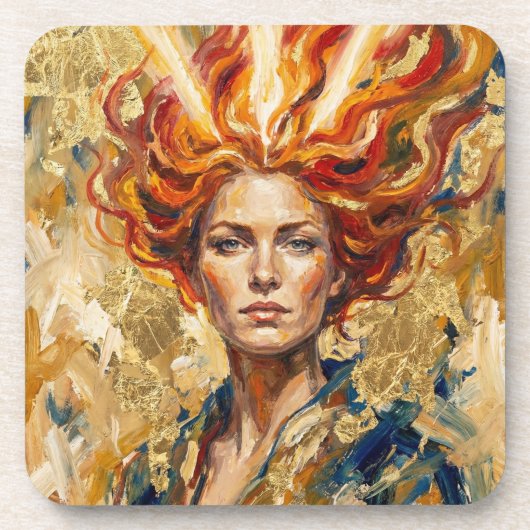 Celtic Fire Goddess Brigid Gold Leaf Fantasy Art Bier Onderzetter (Voorkant)