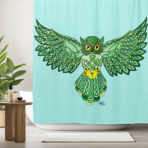 Celtic Flight Uil Groen Douchegordijn