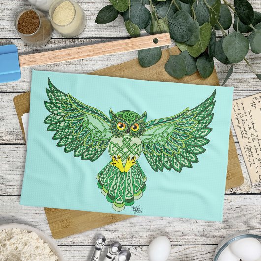 Celtic Flight Uil Groen Theedoek
