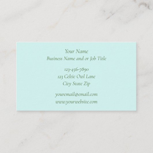 Celtic Flight Uil Groen Visitekaartje (Achterkant)