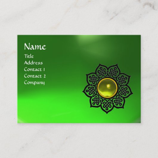 CELTIC FLOWER YELLOW GEM MONOGRAM Emerald Green Visitekaartje (Voorkant)