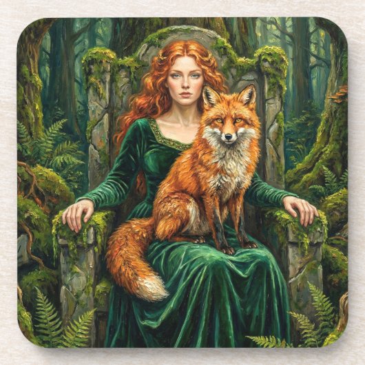 Celtic Forest Queen Red Fox Witch Fantasy Art ( Bier Onderzetter (Voorkant)