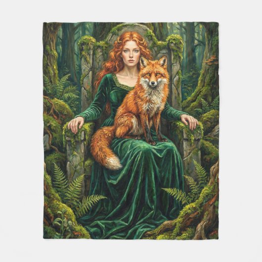 Celtic Forest Queen Red Fox Witch Fantasy Art ( Fleece Deken (Voorkant)