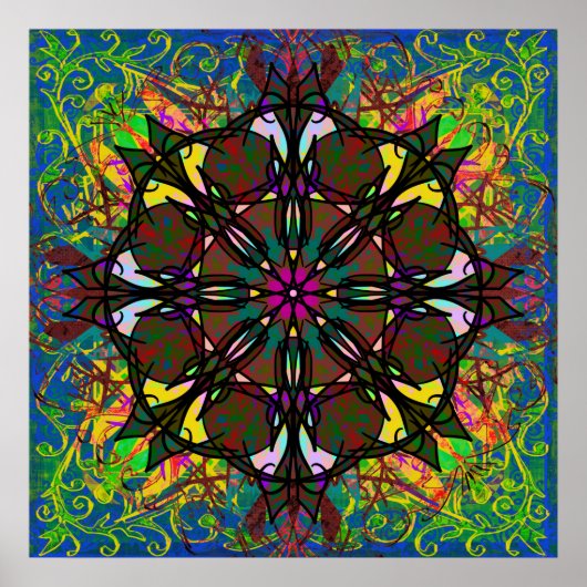 Celtic Glas in lood Bohemian Tribal Mandala Tegel Poster (Voorkant)