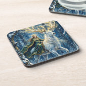 Celtic Goddess & Glowing White Stag Bier Onderzetter (Linkerzijde)