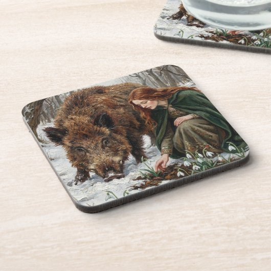 Celtic Goddess & Wild Boar Bier Onderzetter (Linkerzijde)
