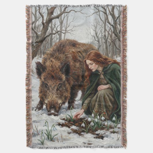 Celtic Goddess & Wild Boar Deken (Voorkant Verticaal)