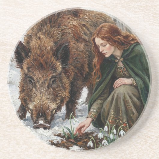 Celtic Goddess & Wild Boar Zandsteen Onderzetter (Voorkant)