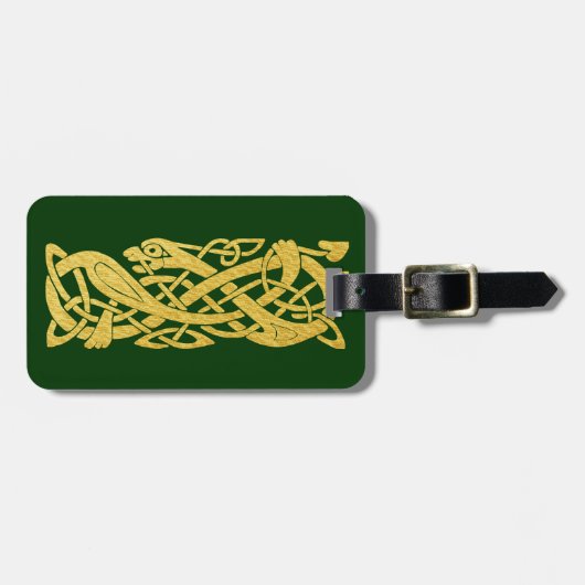 Celtic Golden Snake on Dark Green Baggage Label Bagagelabel (Voorkant horizontaal)