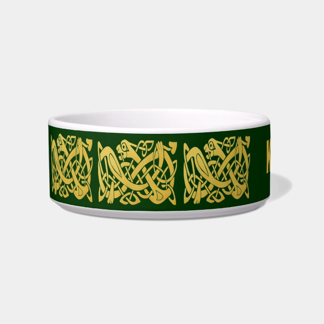 Celtic Golden Snake on Dark Green Cat Bowl Voerbakje (Links)
