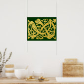 Celtic Golden Snake op donkergroen Poster (Keuken)