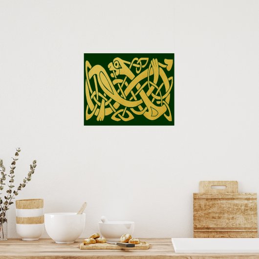 Celtic Golden Snake op donkergroen Poster (Keuken)
