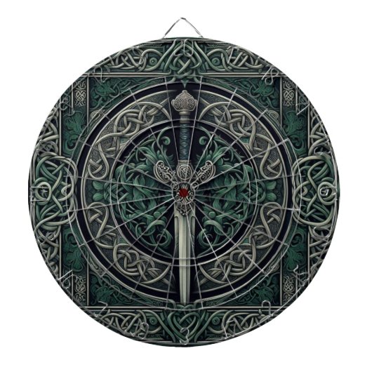 Celtic Green en Zilver Zwaard Dartbord (Voorkant)