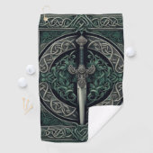 Celtic Green en Zilver Zwaard Golfhanddoek (Insitu)