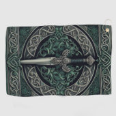 Celtic Green en Zilver Zwaard Golfhanddoek (Horizontaal)