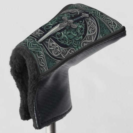 Celtic Green en Zilver Zwaard Golfheadcover (3/4 voorkant)