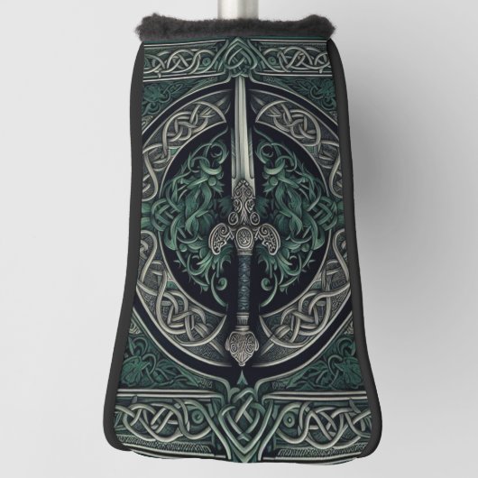 Celtic Green en Zilver Zwaard Golfheadcover (Draai 90)