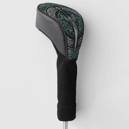 Celtic Green en Zilver Zwaard Golfheadcover (Schuin)