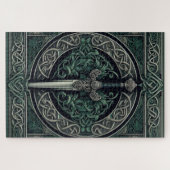 Celtic Green en Zilver Zwaard Legpuzzel (Horizontaal)