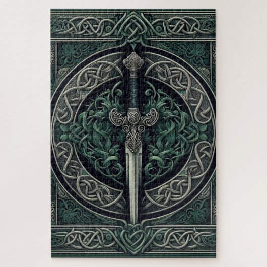 Celtic Green en Zilver Zwaard Legpuzzel (Verticaal)
