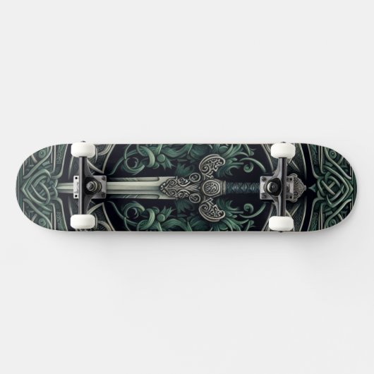 Celtic Green en Zilver Zwaard Persoonlijk Skateboard (Horizontaal)