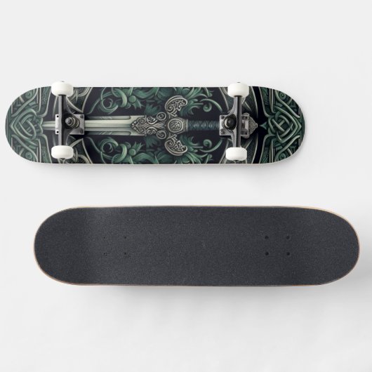 Celtic Green en Zilver Zwaard Persoonlijk Skateboard (Horizontaal)