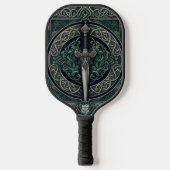 Celtic Green en Zilver Zwaard Pickleball Paddle (Voorkant)