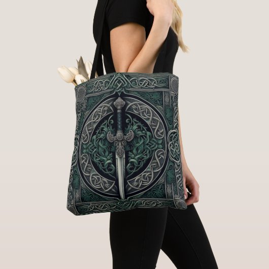 Celtic Green en Zilver Zwaard Tote Bag (Dichtbij)