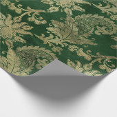 Celtic Green Gold Paisley Floral Pattern Cadeaupapier (Hoek)