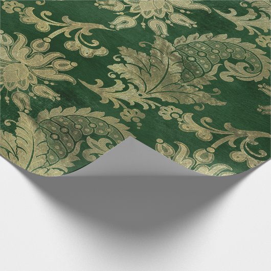 Celtic Green Gold Paisley Floral Pattern Cadeaupapier (Hoek)
