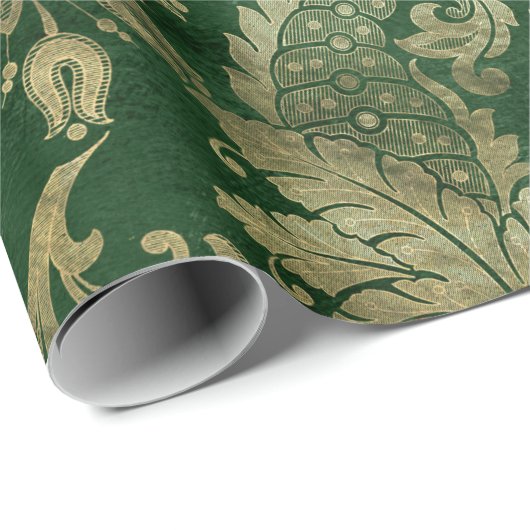 Celtic Green Gold Paisley Floral Pattern Cadeaupapier (Rol Hoek)