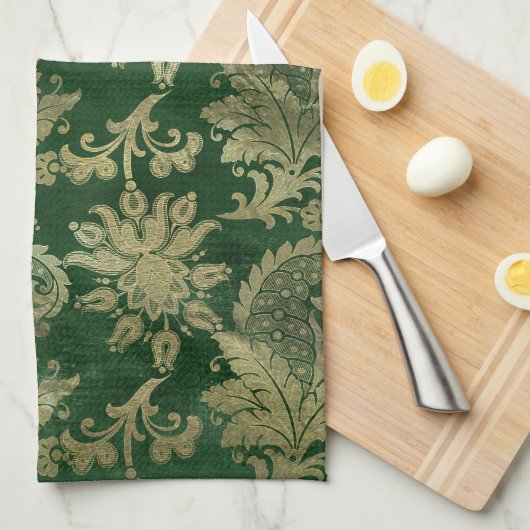 Celtic Green Gold Paisley Floral Pattern Theedoek (Quarter Fold)